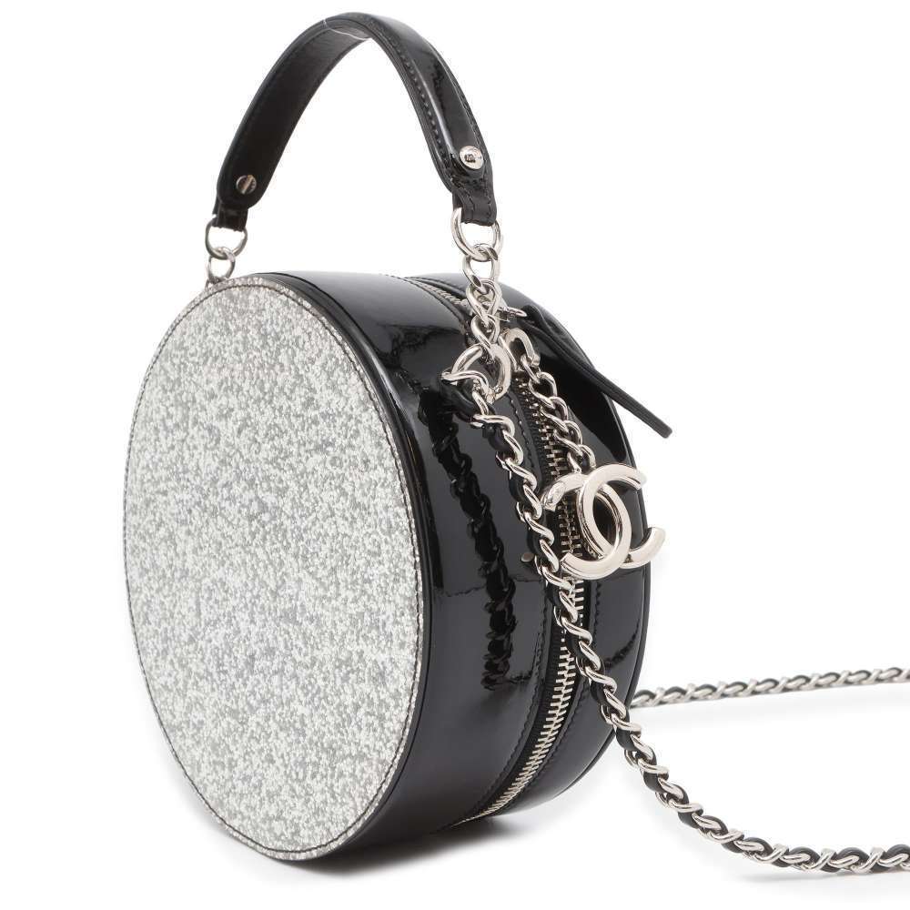 Chanel Bag Coco Shoulder Glitter Black Mark Round Patent
